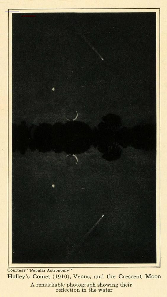 La comète de Halley, Vénus et la lune croissante