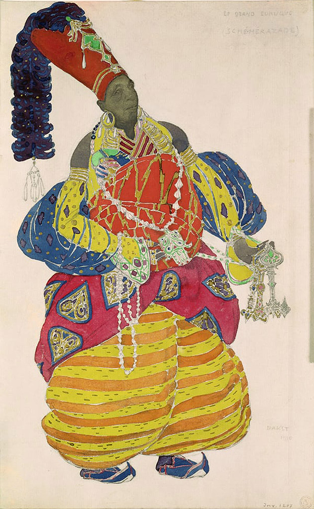 Croquis de costume pour le grand eunuque du ballet Scheherazade produit par Diaghilev - Leon Bakst 1910