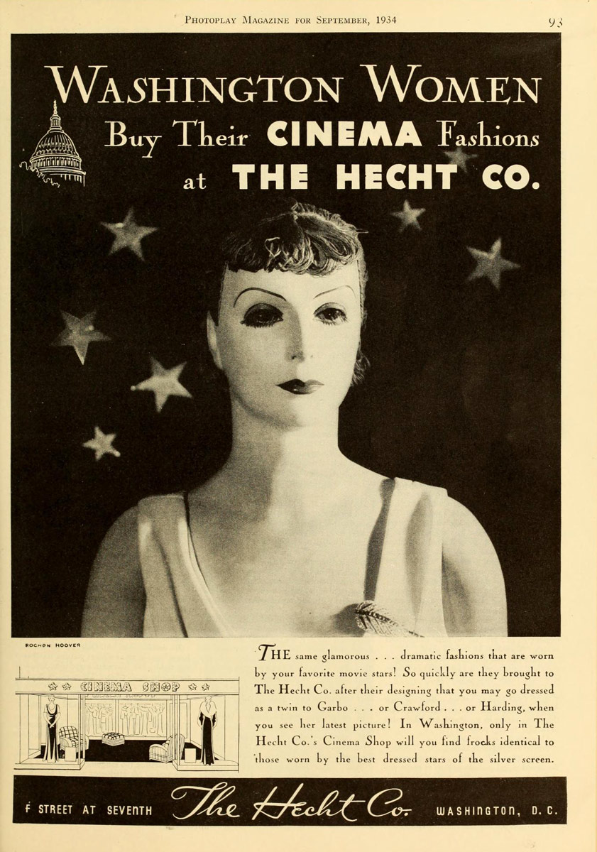 Annonce pour la boutique Cinema Fashions de Washington dans la revue Photoplay,