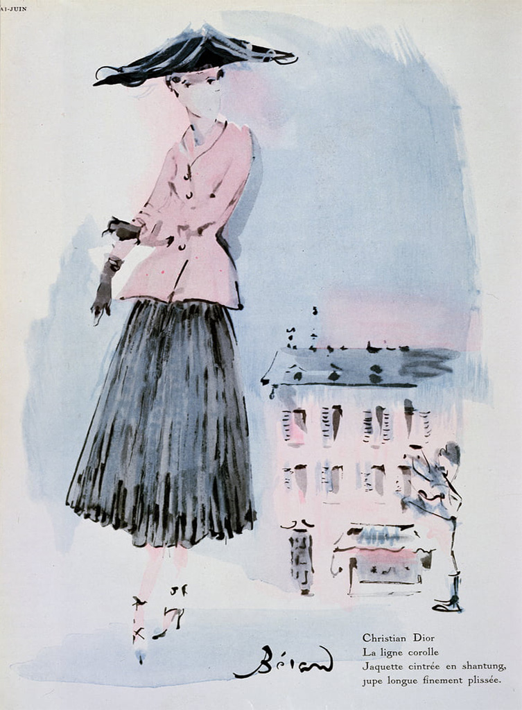 Croquis de mode Christian Dior pour Vogue Christian Bérard 1947