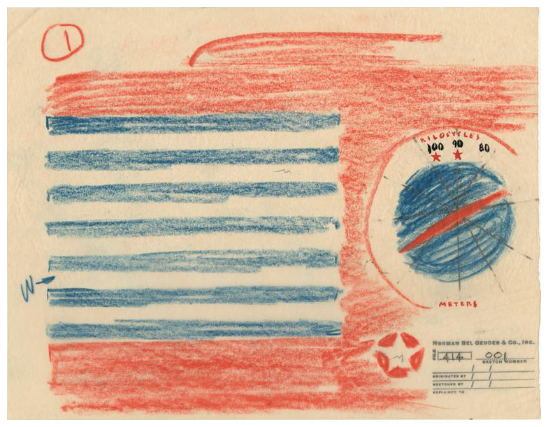 Esquisse de conception de la radio Patriot, Norman Bel Geddes, 1940