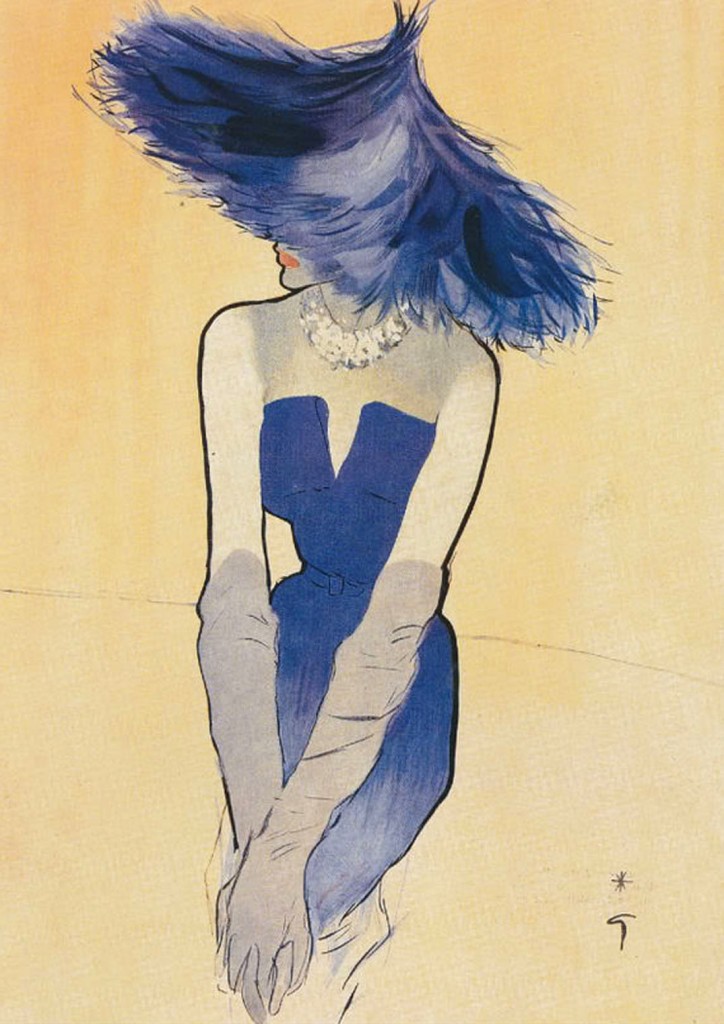 Le chapeau bleu de Christian Dior, René Gruau, Magazine Femina, 1949