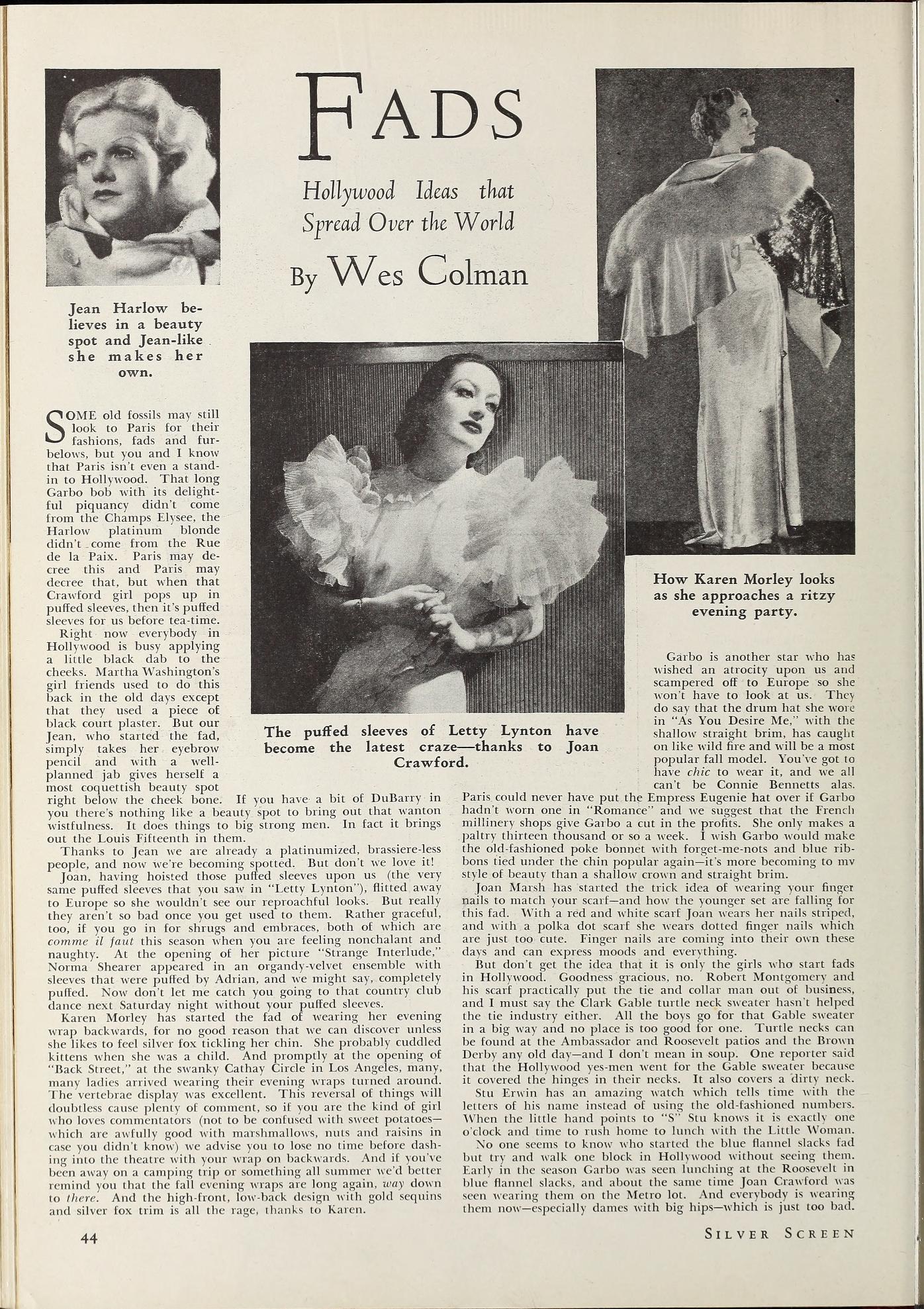 Page du magazine Silver Screen, Octobre 1932