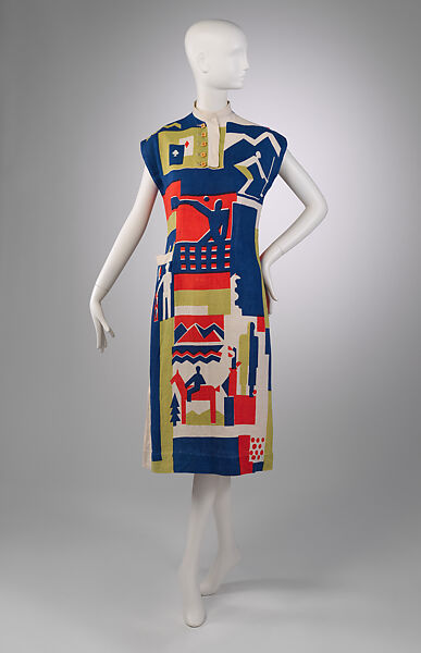 Robe “Play Boy”, 1930, textile conçu par Ruth Reeves pour W. & J. Sloane